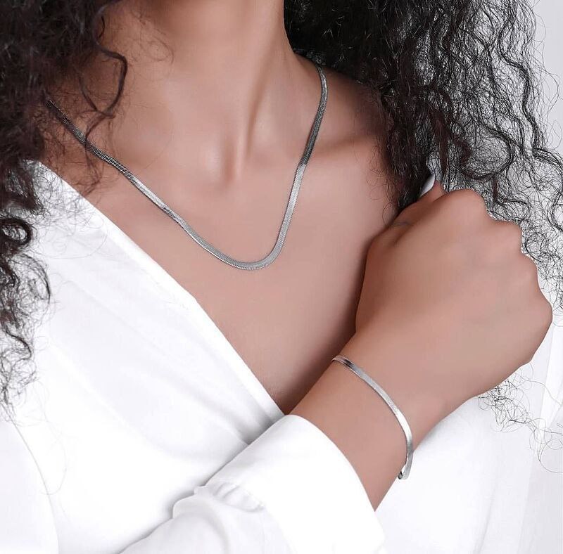 نیم‌ست گردنبند و دستبند ماری استیل رنگ ثابت